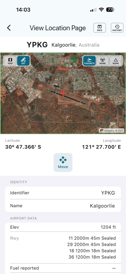 Satellite view of Kalgoorlie airport with the field marked for verification